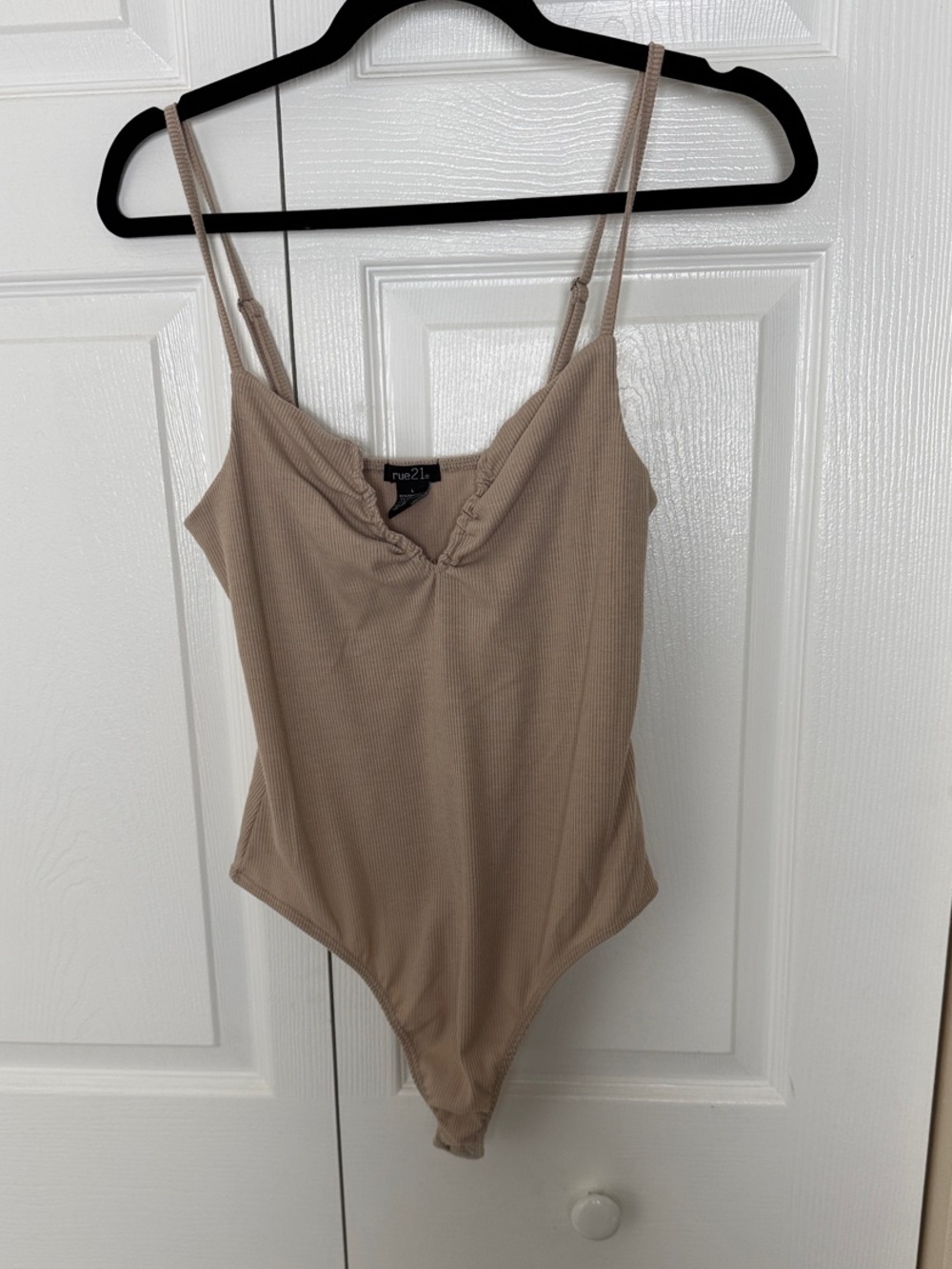 Rue21 Beige Ribbed Thong Bodysuit with Adjustable Straps